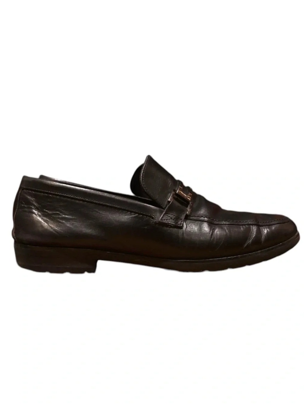 Ermenegildo Zegna Black Leather Buckle Loafers Slip On Dress Shoes Men's 8